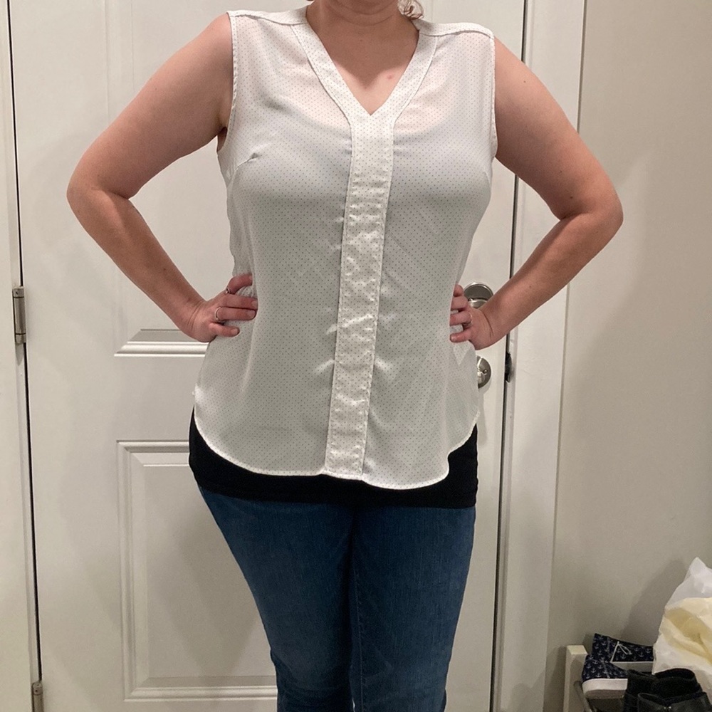 Black And White Polka Dot Chiffon Top Size XL